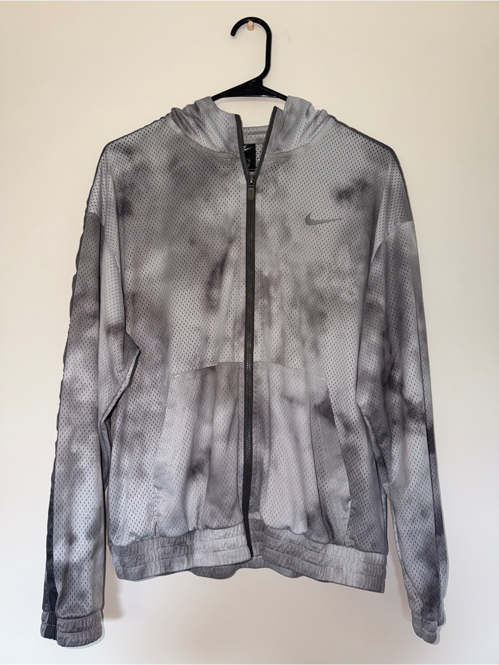 Nike Women’s Gray Tie-Dye Full Zip Hooded Jersey Mesh Performance Jacket